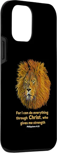 Vista 3 de Funda para iPhone 12 mini Filipenses 4:13 versículo de la Biblia cristiana de regalo de león cristiano