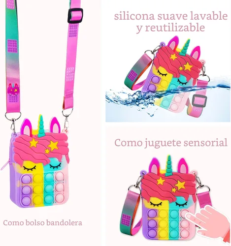 Vista 7 de Civan Pequeño Bolso para Reventar, Bolso de Unicornio para Niñas, Niños y Mujeres, Bolso Pop con Juguete de Unicornio Pop, Bolso de Hombro, Juguete