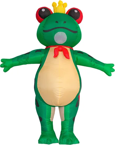 Vista 6 de JYZCOS Disfraz inflable de príncipe de rana con corona para adultos, lindo y divertido animal de Halloween, traje inflable para fiesta de cosplay