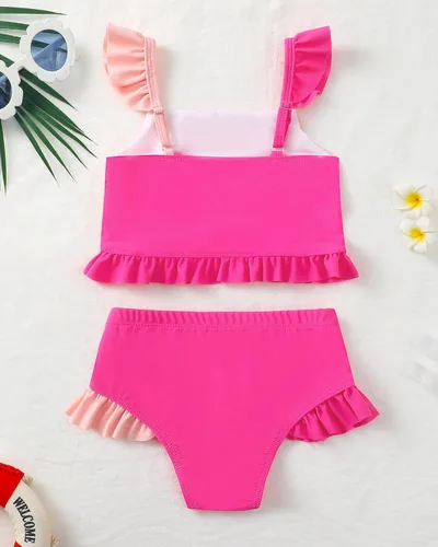 Vista 2 de Mioglrie Toddler Baby Swimsuit Girl Summer 2 Piece Girl Bathing Suit Beach Girls Color Block Bikini Swimwear 2T-6T