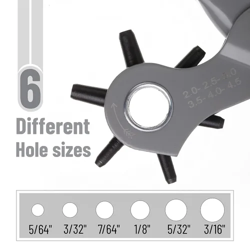 Vista 2 de UNCO- Herramienta de perforación de cuero para perforación, 5/64", 3/32", 7/64", 1/8", 5/32", 3/16" 6 Different Hole Sizes, Durable Hole Punch for