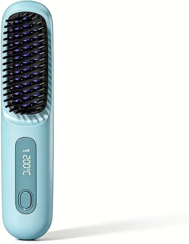 Vista 10 de Peine alisador de pelo inalámbrico, alisador y rizador de pelo de cerámica iónica portátil con pantalla LCD, plancha plana inalámbrica de 3 niveles