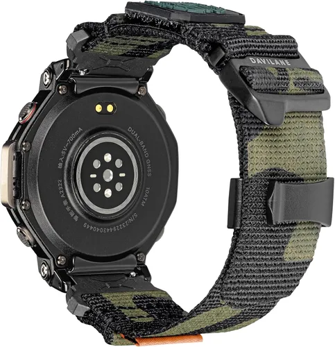 Vista 7 de Correa de reloj de nailon de 0.866 in compatible con Amazfit T-Rex 3, diseño de parches militares, resistente correa de repuesto deportiva