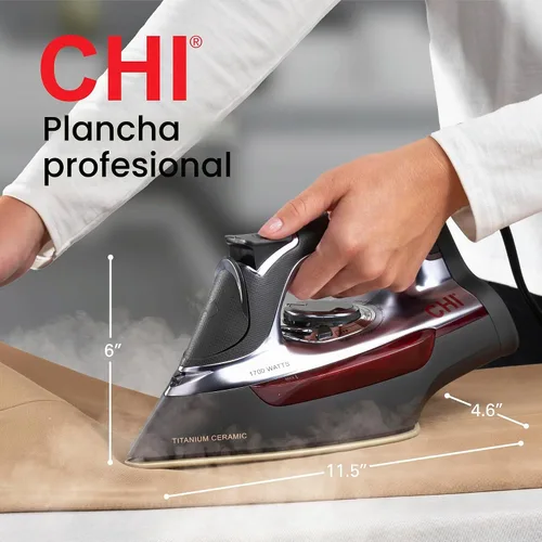 Vista 8 de CHI Plancha profesional de vapor para ropa con ráfaga de vapor vertical, suela de cerámica de titanio, más de 300 agujeros de vapor, 1700 vatios