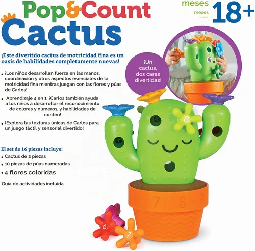 Vista 6 de Learning Resources Carlos the Pop & Count Cactus - 16 piezas, a partir de 18 meses, juguetes Montessori para niños pequeños, forma apilable