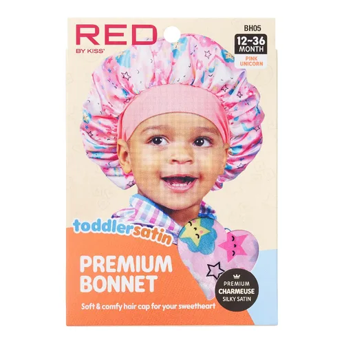 Vista 3 de Red by Kiss Gorro de satén para dormir para niños pequeños, suave, elástico y seguro, protege el cabello frágil del encrespamiento y la rotura