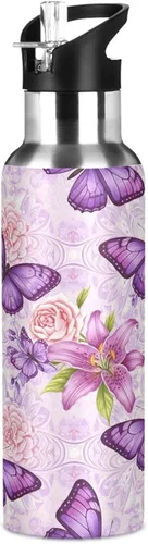 Vista 8 de Purple Butterflies Stainless Steel Water Bottle 20 Oz, BPA-Free Sports Water Bottle Leakproof Water Bottles