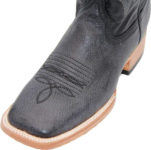 Vista 3 de Botas vaqueras de cuero genuino con punta cuadrada para hombre Talco negro