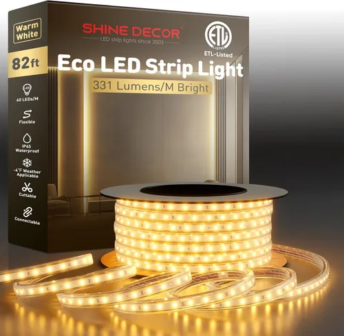Vista 16 de Shine Decor Tira de luz LED fácil de conectar, 2800 K blanco cálido, resistente al frío, resistente a la intemperie para interiores y exteriores