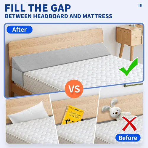 Vista 2 de Krightlink - Almohada de cuña para cama con cabecera, tamaño King (76 x 10 x 6 pulgadas) Relleno de espacio para cama, almohada cuña para colchón
