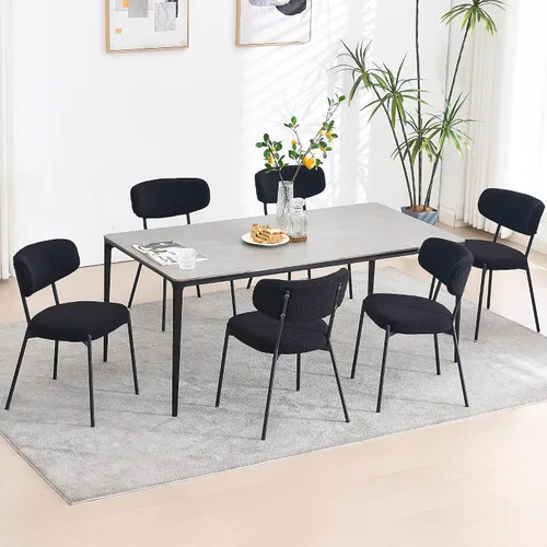 Vista 9 de KCC Juego de 6 sillas de comedor Boucle, sillas modernas de mediados de siglo tapizadas, elegantes sillas de cocina Sherpa, sillas de acento