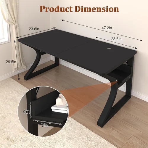 Vista 2 de Escritorio para computadora de 47 pulgadas, escritorio de oficina en casa con estante de almacenamiento, mesa de estudio resistente con marco