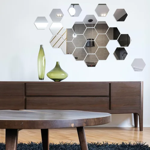 Vista 4 de 24 calcomanías de pared de espejo, calcomanías hexagonales de acrílico con respaldo autoadhesivo, espejos extraíbles para decoración del hogar, sala