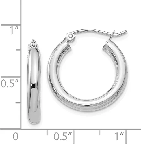 Vista 4 de Juego de aretes de aro de oro blanco de 14 quilates de 0118 pulgadas con forma de tubo redondos clásicos joyería fina para mujeres regalos para ella