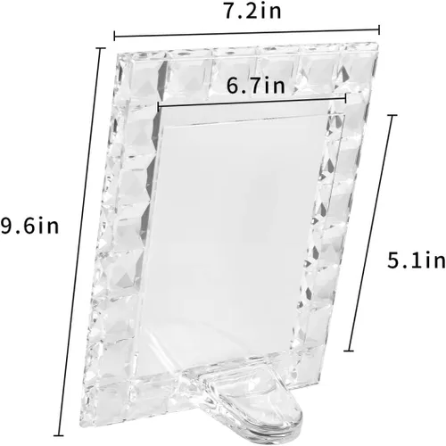 Vista 5 de Marco de fotos de cristal de lujo, diseño de cuadrícula de diamante, marco de fotos de recuerdo de boda, marco de decoración de mesa, transparente