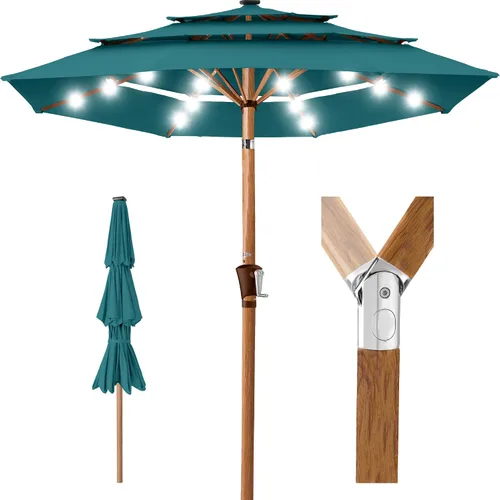 Vista 9 de Best Choice Products - Sombrilla solar de 10 pies de 3 niveles para patio, sombrilla de sol para exteriores, mercado, patio trasero, terraza, junto