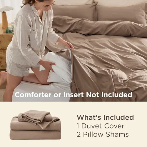 Vista 206 de Bedsure Juego de funda de edredón, tamaño individual, suave y prelavado, blanco, 2 piezas, 1 funda de edredón de 68 x 90 pulgadas, cierre