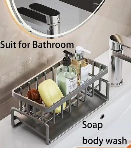 Vista 7 de Soporte de esponja de acero inoxidable para fregadero de cocina, organizador de esponja antioxidante, organizador de fregadero de cocina de baño