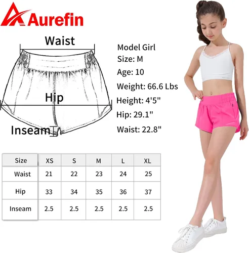 Vista 7 de Aurefin Pantalones cortos deportivos para niñas, pantalones cortos ligeros para correr para adolescentes, niñas, pantalones cortos deportivos