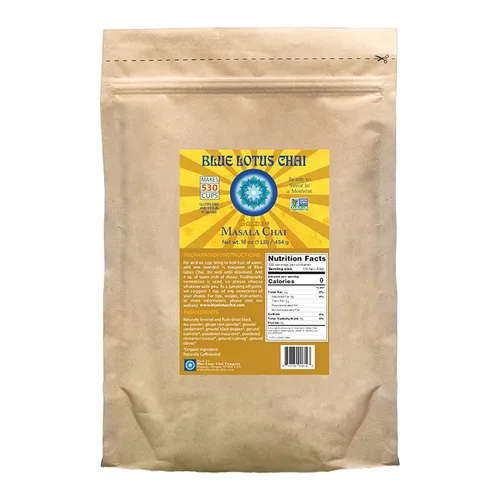 Vista 12 de Blue Lotus Chai - Golden Masala Flavor Chai - Hace 17 tazas - 0.5 onzas Masala Spiced Chai Powder con especias orgánicas - Té indio instantáneo sin