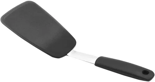 Vista 2 de Espátula giratoria de silicona flexible, versátil 600F resistente al calor, antiadherente y buen agarre, color negro