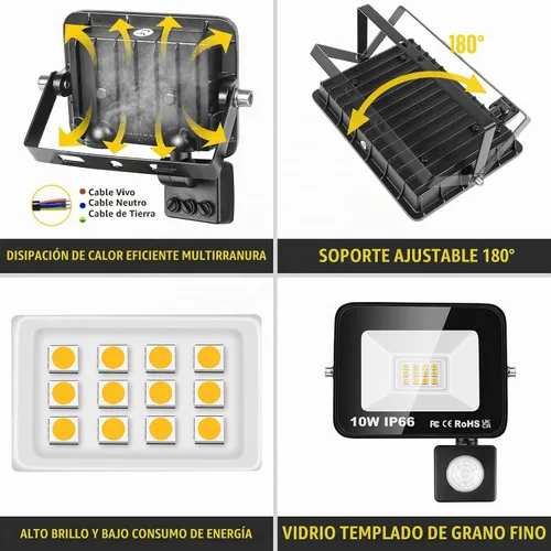 Vista 3 de Willpower 2 unids LED Floodlight 10W 1000lm LED luces de seguridad al aire libre con sensor de movimiento LED luz de trabajo IP66 impermeable PIR