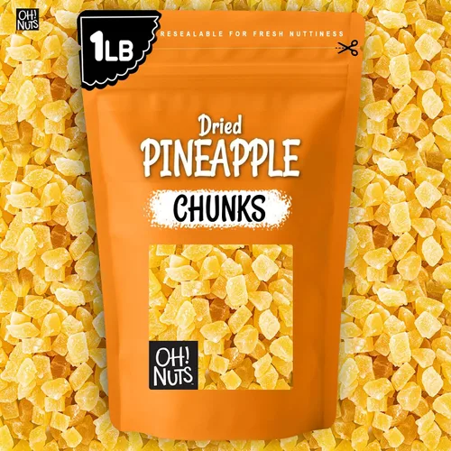Vista 8 de Oh! Nuts Trozos de piña seca - Piña seca - Fruta seca de piña - 1 libra - Fruta deshidratada con menos azúcar añadido