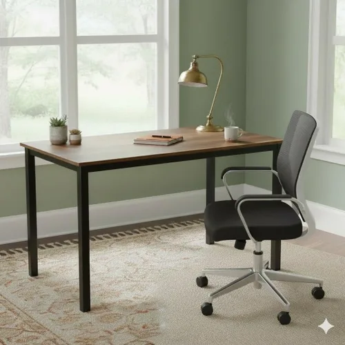 Vista 6 de Escritorio grande de madera para computadora de 47 pulgadas, escritorio de estilo moderno y simple para oficina en casa, dormitorio, escritorio
