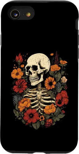 Vista 13 de iPhone 14 esqueleto floral calavera Halloween flores genial diseño gráfico
