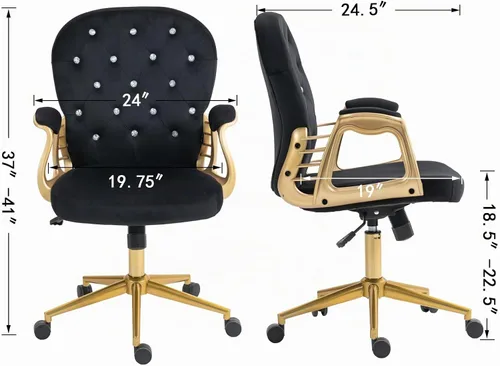 Vista 3 de Silla de oficina en casa,Silla de escritorio de terciopelo, cómoda silla de Negro