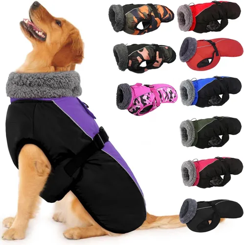 Vista 31 de IECOii - Abrigo extracálido para perro, chaqueta reflectante ajustable, invernal, suave, cuello alto, hebilla, forro de vellón, para clima frío