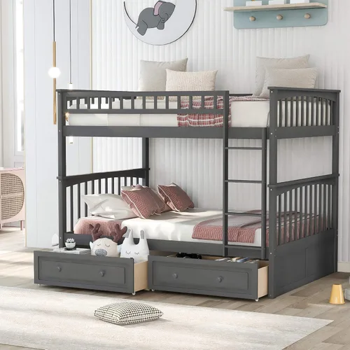 Vista 26 de Literas para niños con escalera, literas de madera maciza con barandilla completa