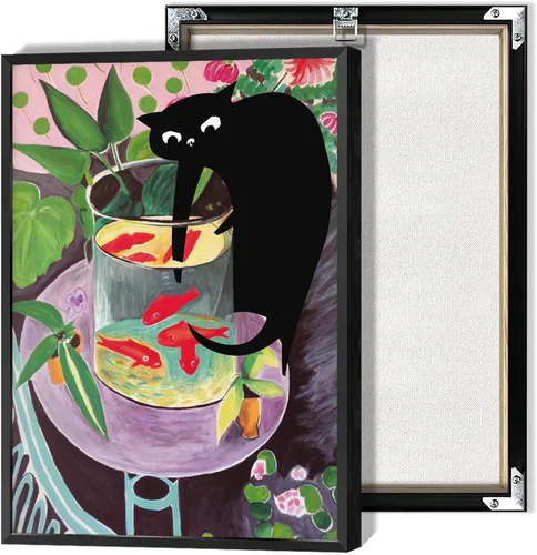 Vista 9 de Póster de Arte Gracioso de Gato Negro Vintage Van Gogh Girasol Gato Impreso en Lienzo Arte de Pared de Gato Lindo Estética de Animales