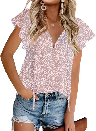 Vista 2 de Mansy - Blusas sueltas de verano con cuello en V y estampado floral para mujer