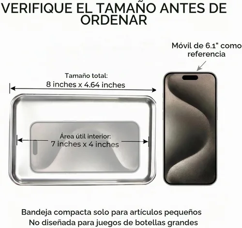 Vista 2 de IMEEA Pequeña bandeja de tocador rectangular de acero inoxidable, pequeña bandeja para joyas, bandeja de baño, organizador de almacenamiento