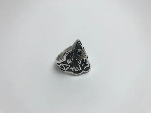 Vista 7 de argunjewellery Anillo de plata de ley 925K con dragón turco de doble cabeza (pulgar), Plata