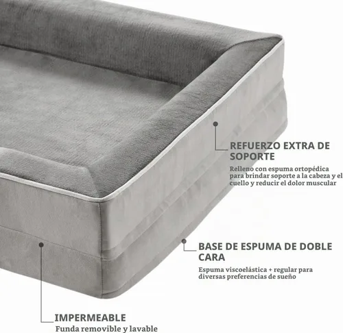 Vista 3 de Friends Forever - Cama ortopédica para perros medianos, cama de espuma viscoelástica impermeable para perros M con funda extraíble y lavable, gris