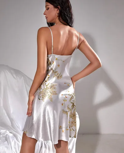 Vista 7 de Nanxson Camisón de satén para mujer, vestido de seda sexy, lencería corta, ropa de dormir con correa ajustable