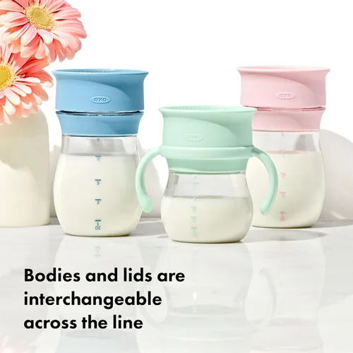Vista 4 de OXO Tot Transitions - Taza de 360 onzas, 6 onzas con asas, ópalo y flor, paquete de 2
