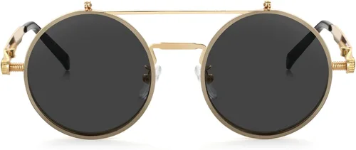 Vista 4 de Kursan Gafas de sol redondas vintage abatibles para mujeres y hombres, estilo hippie