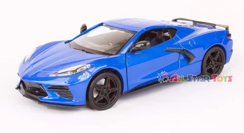 Vista 2 de 2020 Chevrolet Corvette C8 Stingray Blue Metallic "Timeless Legends" 1/24 Modelo de auto fundido a presión por Motormax