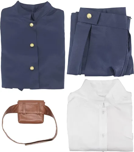 Vista 4 de Disfraz de cosplay para mujer y niña, con chaqueta, faldas, camisa y cinturón para fanáticos del anime, Halloween, carnaval, fiesta escolar