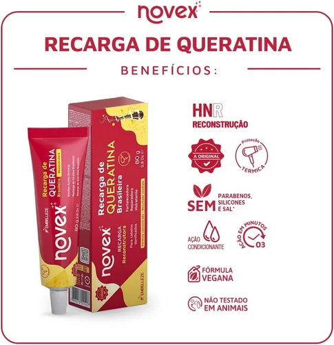 Vista 5 de Novex Acondicionador sin enjuague de recarga de queratina - Queratina reconstructiva, control del encrespamiento y reparación de daños