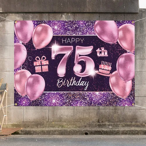 Vista 7 de pancarta grande rosa con texto en inglés “Happy Birthday