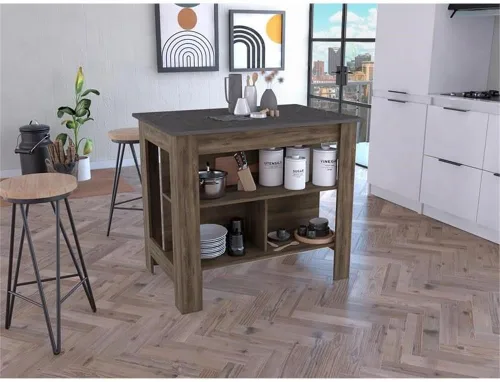 Vista 2 de Levan Home Isla de cocina Cala - Madera de ingeniería Onix marrón oscuro