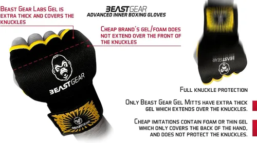 Vista 6 de Beast Gear Guantes interiores de boxeo con relleno de gel, correas de muñeca rápidas de 39.4 in para hombres y mujeres - MMA, Muay Thai, Kickboxing