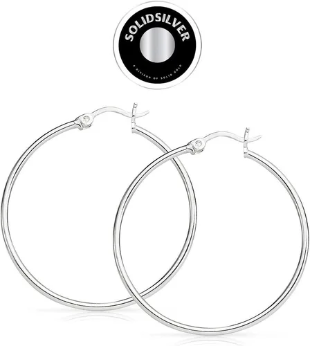 Vista 4 de SOLIDSILVER - Pendientes de aro de plata de ley de 0.059in de grosor, con diseño de clic, de 0.394in a 1.969in.
