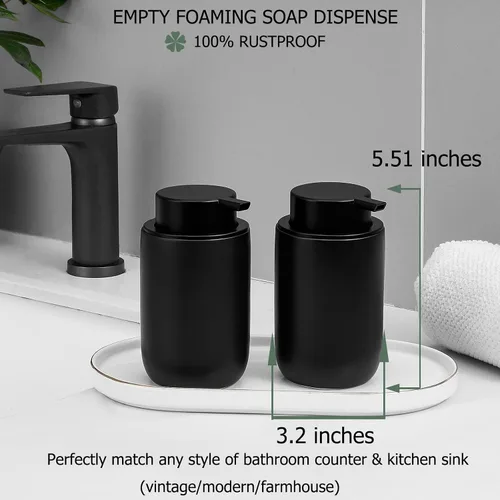 Vista 4 de rejomiik Dispensador de jabón espumoso, dispensador de jabón de manos de espuma de cerámica gruesa para baño o fregadero de cocina, botellas de Negro