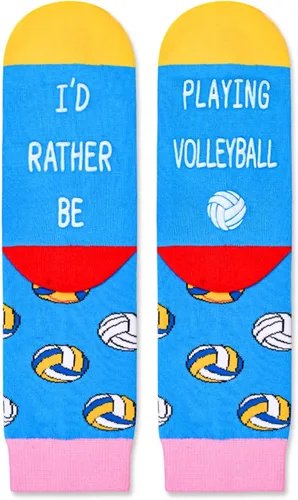 Vista 2 de HAPPYPOP Calcetines de voleibol para niños y niñas, regalos para niños y niñas, regalos de voleibol para niñas y niños en azul, Voleibol Azul