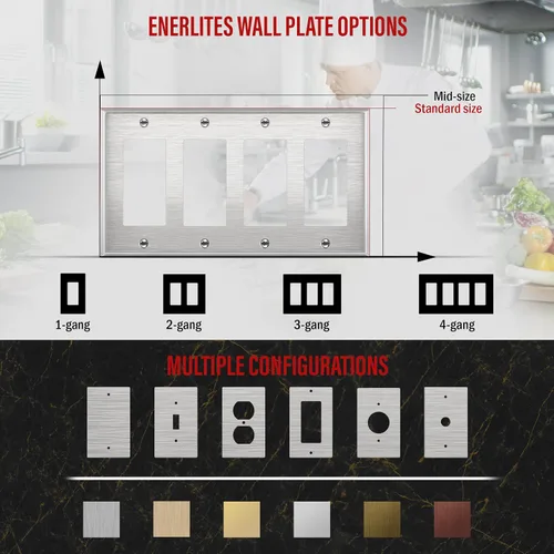 Vista 87 de ENERLITES Placa decorativa doble de metal para interruptor o receptáculo, placa de pared de acero inoxidable, resistente a la corrosión